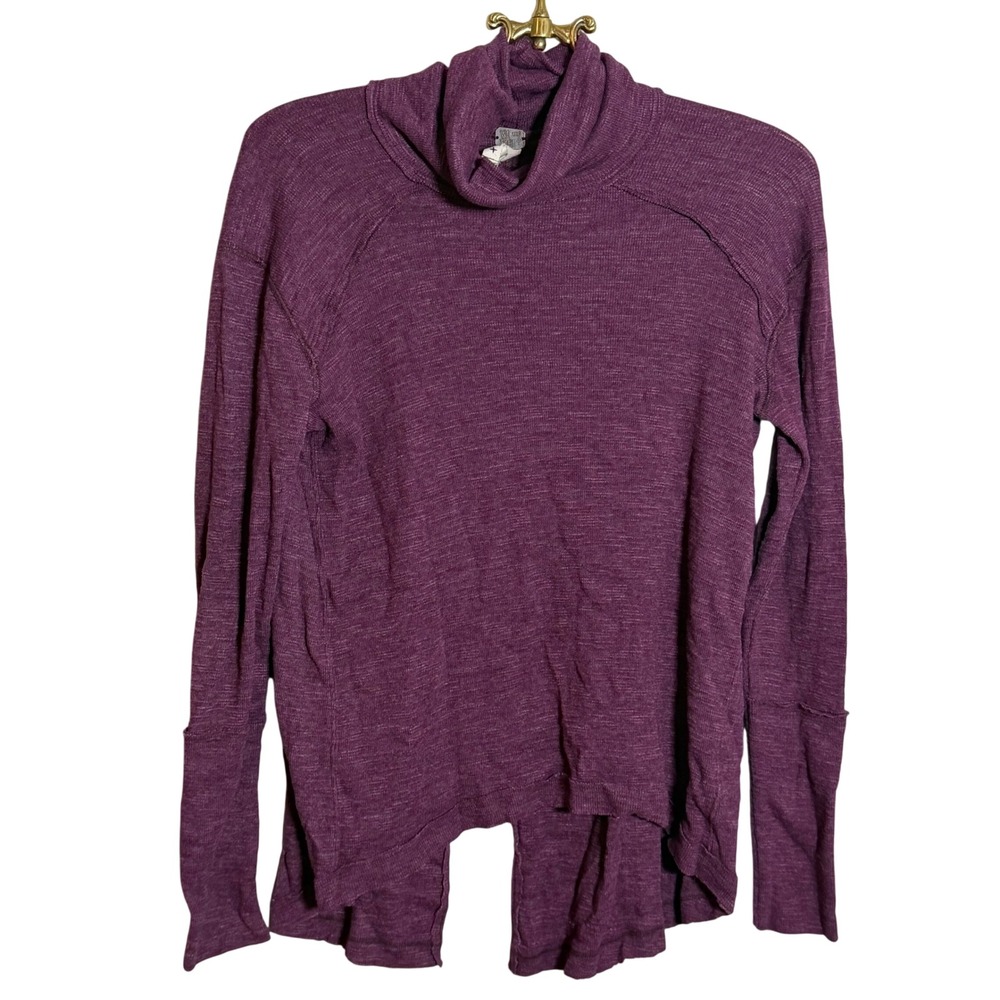 Free People We The Free Purple Slub Knit Turtleneck Split Back Sweater XS